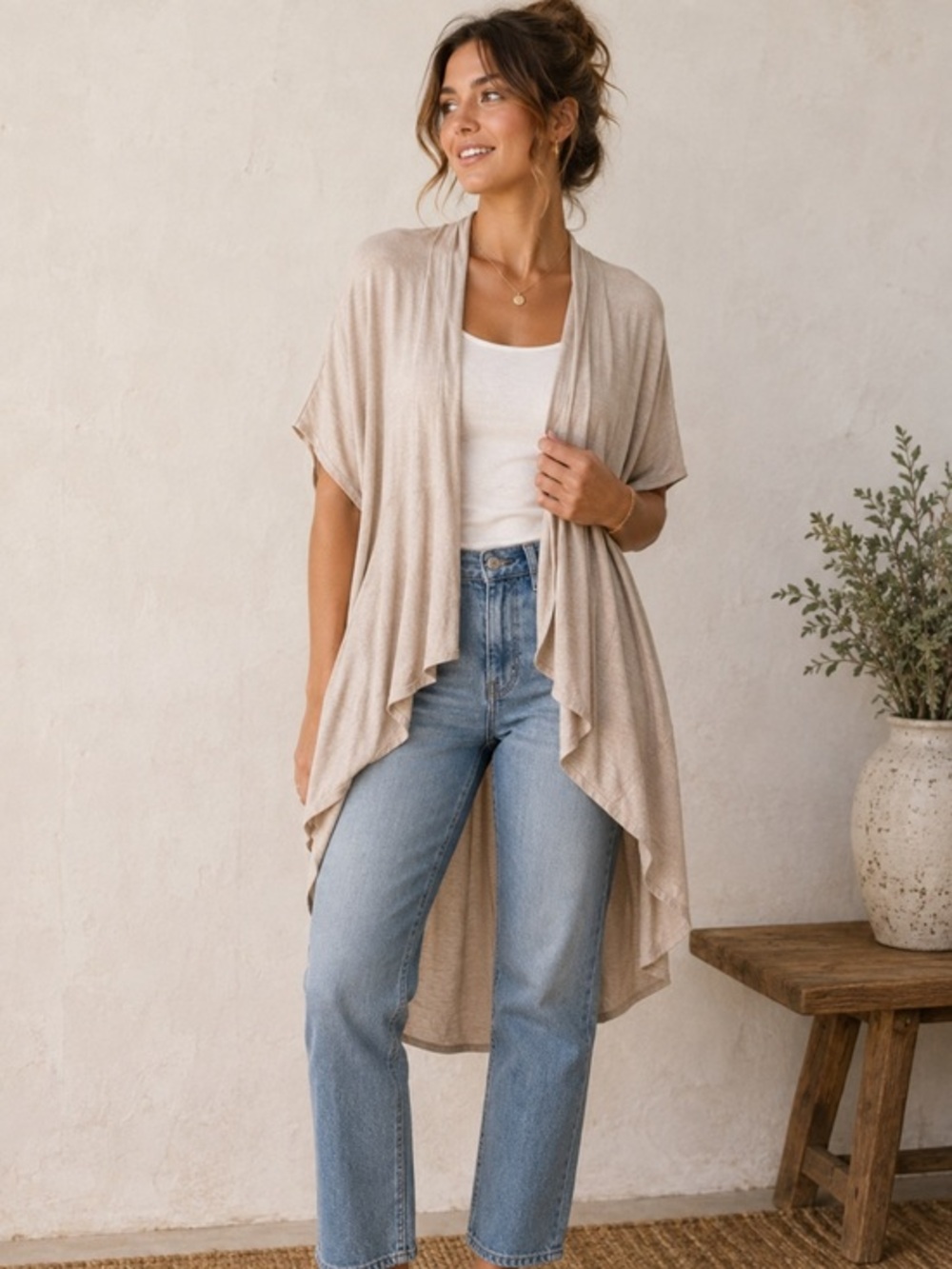 Y2K Anthropologie Splendid Beige Draped Waterfall Cardigan Size Medium